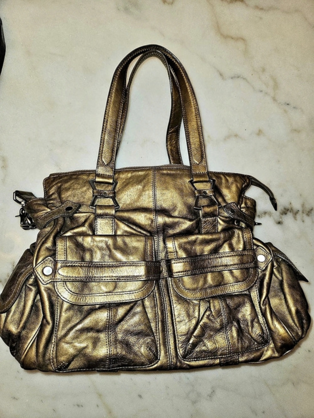Metallic Gold/ Bronze Leather Shoulder Bag Junior Drake